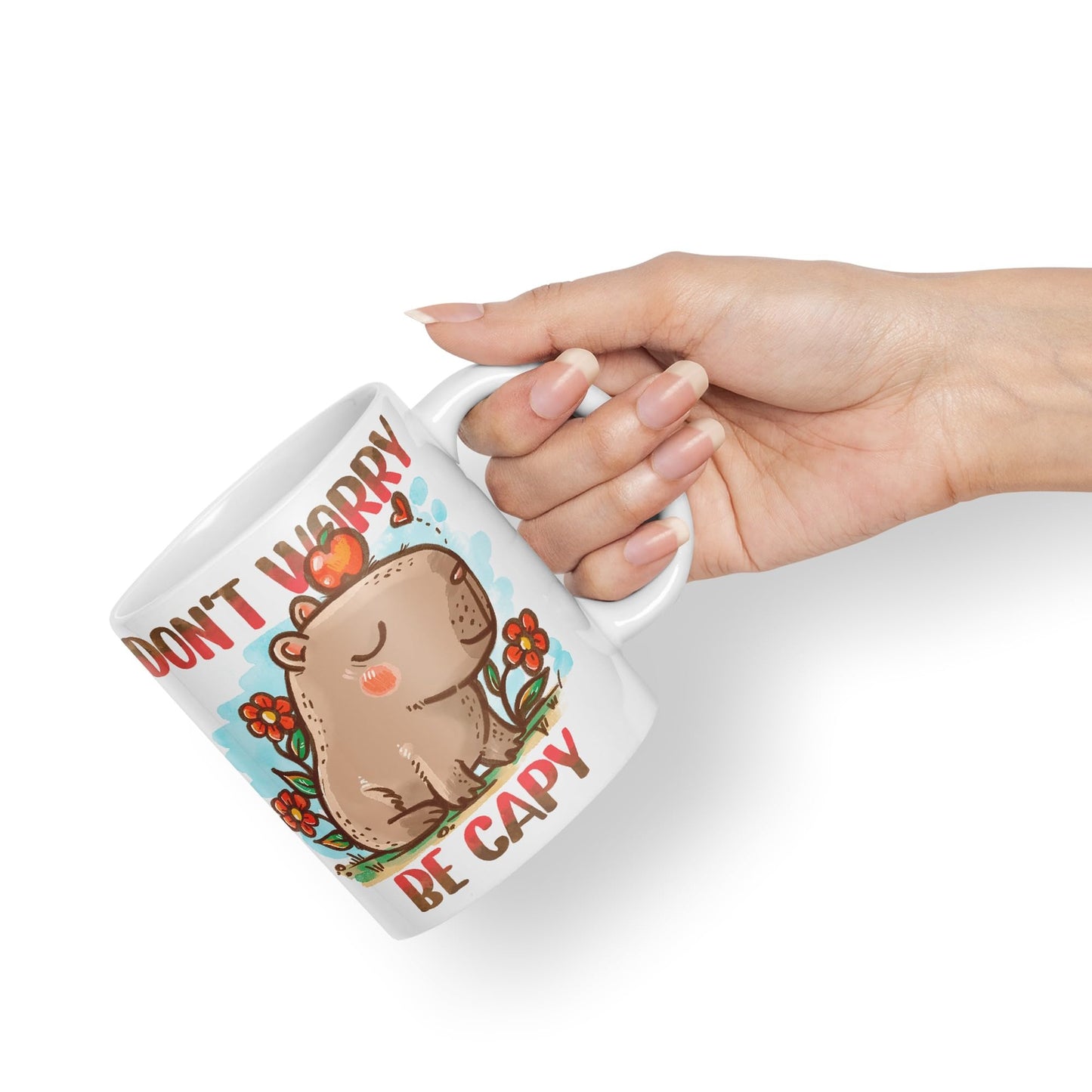 Vixar Capybara Don't Worry Be Capy Kawaii Joke Coloured Ceramic Mug Cup Gift 330ml 11oz Work Office Tea Coffee