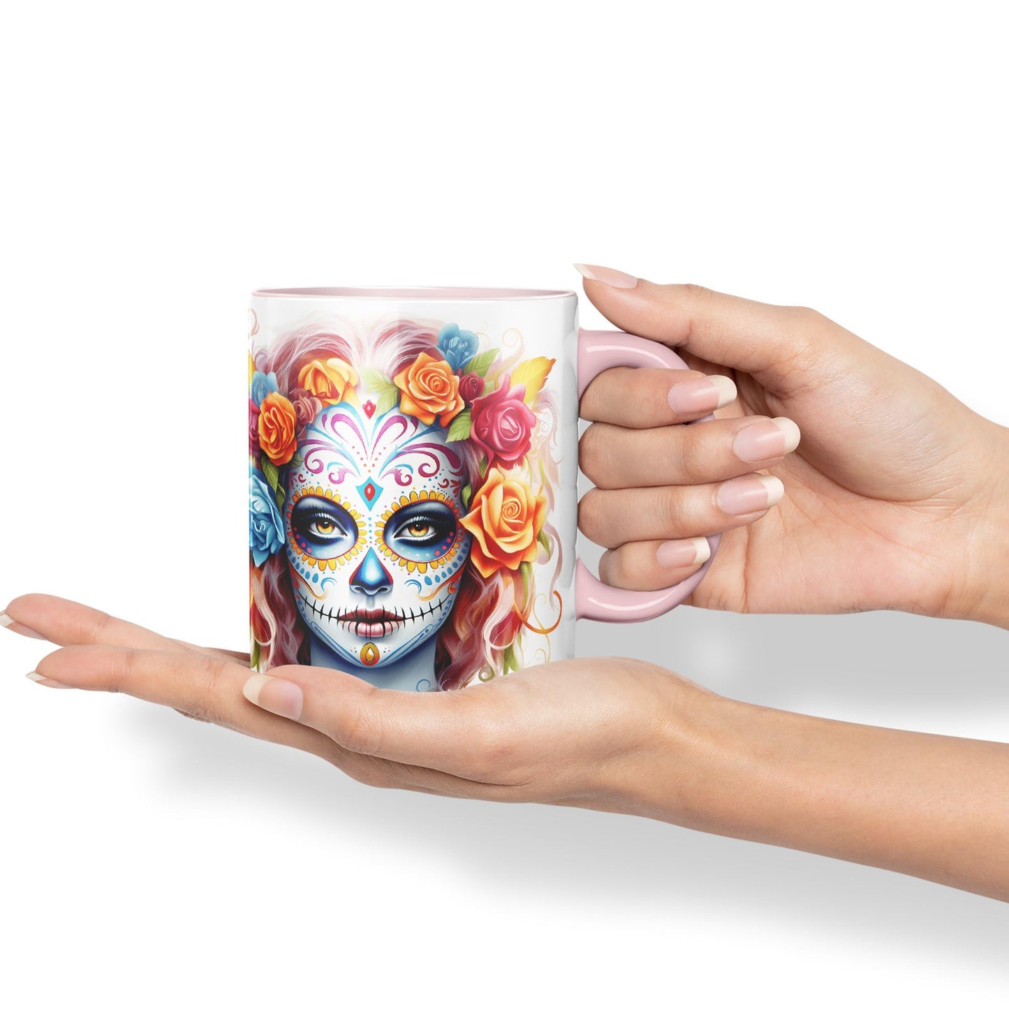 Sugar Skull and Roses Ceramic Coloured Mug Cup for Tea Coffee Hot Brew 330ml 11Oz Gift sk3