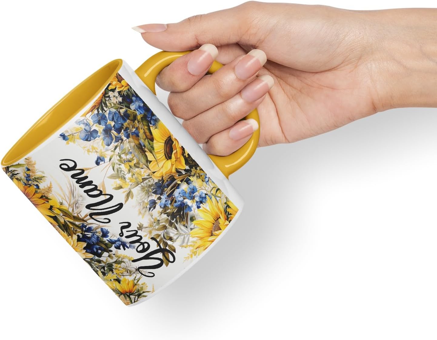 Vixar Personalised Sunflower Mug – Custom Your Name Coloured Ceramic Mug Cup Gift, 11oz (Gold Yellow)