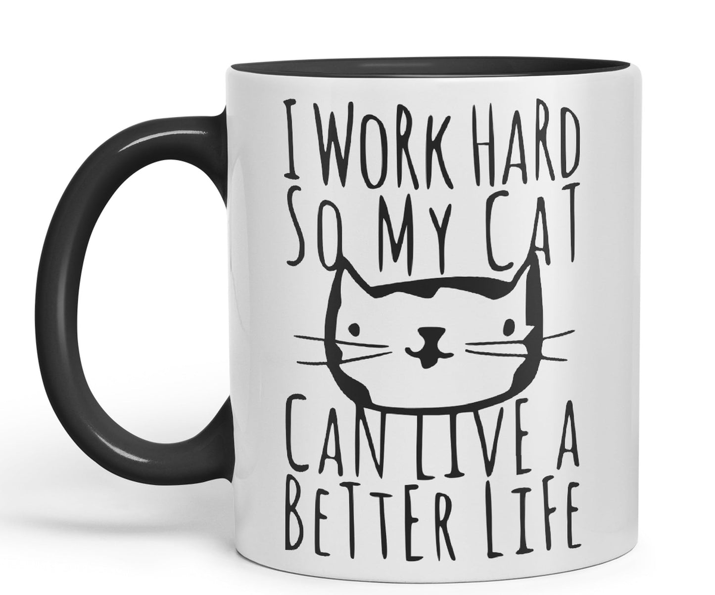 Vixar I Work Hard So My Cat Can Live A Better Life Cat Kitten Ceramic 330 ml Coloured Mug Cup Gift Tea Coffee Christmas Office Home Joke