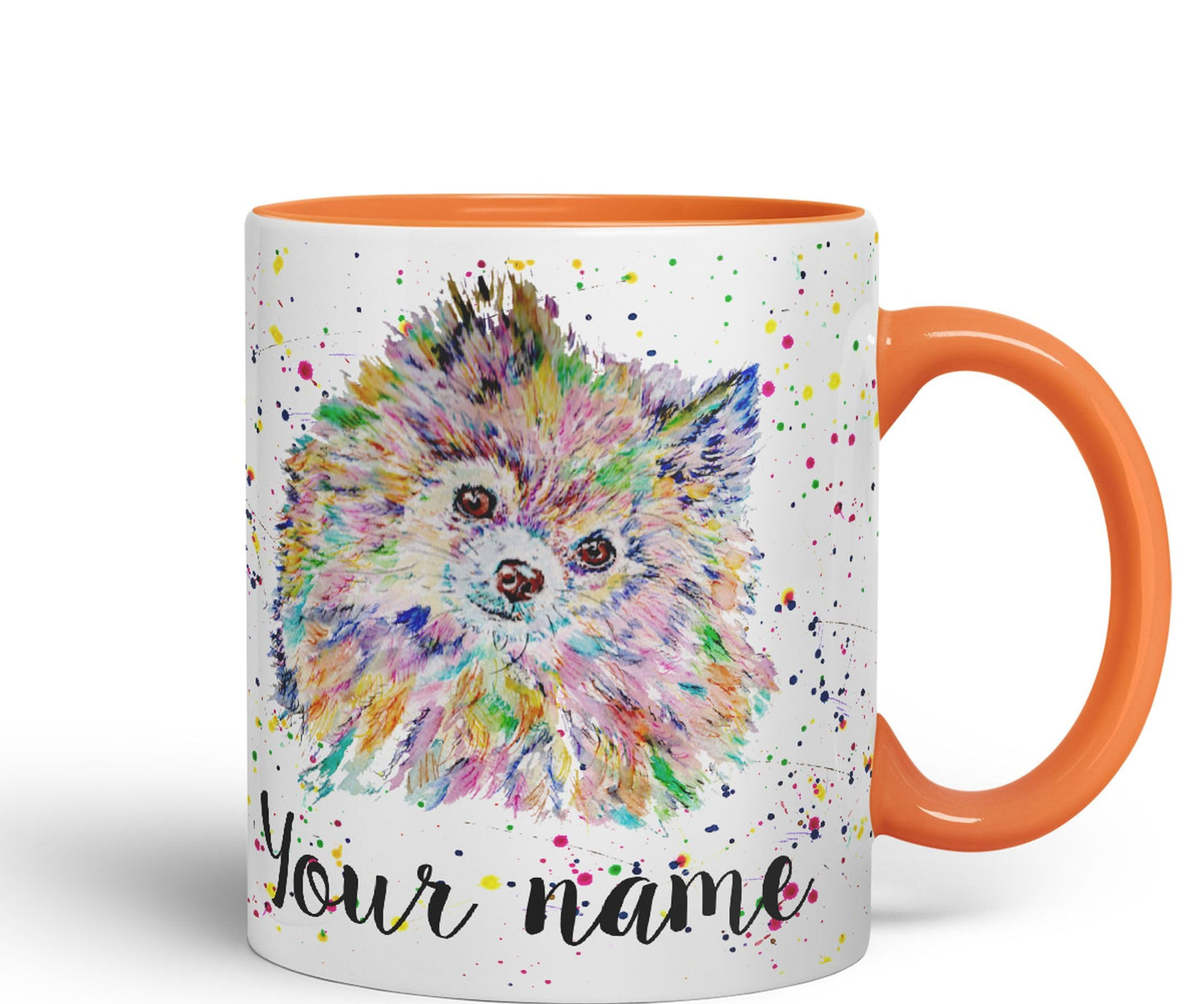 Personalised mug with Your Text name Pomeranian dog Pet animals Watercolour Art Coloured Ceramic Mug Cup Gift 330ml 11oz Custom Work Office Tea Coffee