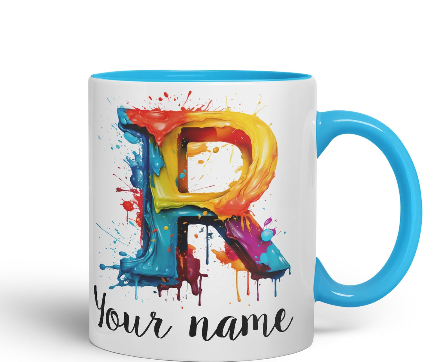 Personalised Letter R mug, Alphabet cusomized custom Letter R Monogram watercolour Ceramic Coloured Mug Cup for Tea Coffee Hot brew 330ml 11Oz Gift