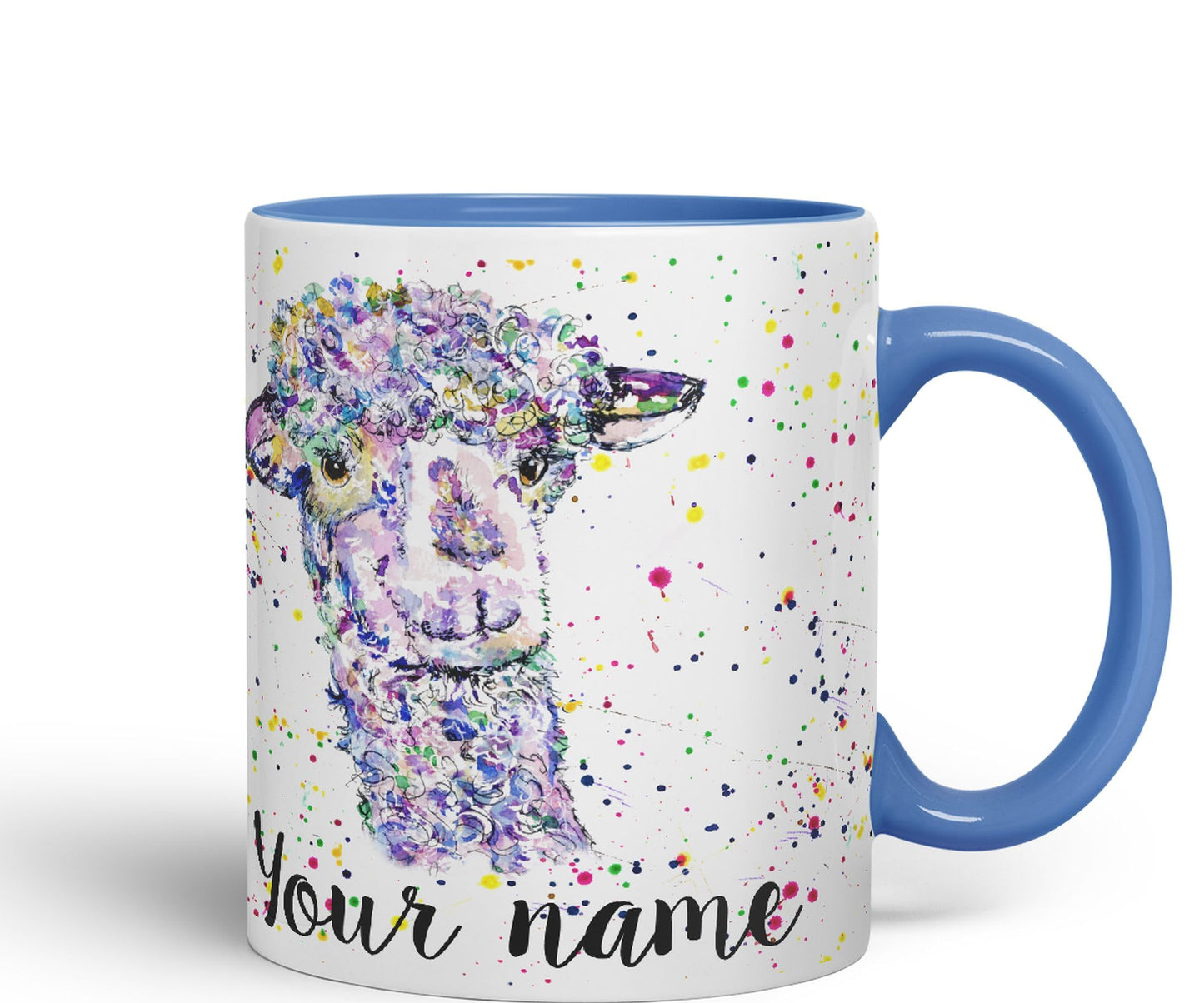 Vixar Personalised with Your Text Llama glama Animals Watercolour Art Coloured Ceramic Mug Cup Gift 330ml 11oz Custom Work Office Tea Coffee