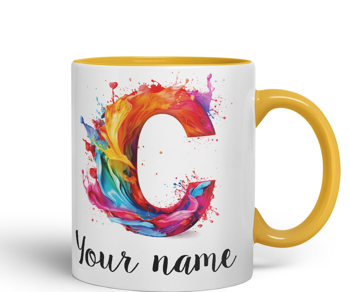 Personalised Letter C mug, Alphabet cusomized custom your Letter C Monogram watercolour Ceramic Coloured Mug Cup for Tea Coffee Hot brew 330ml 11Oz Gift