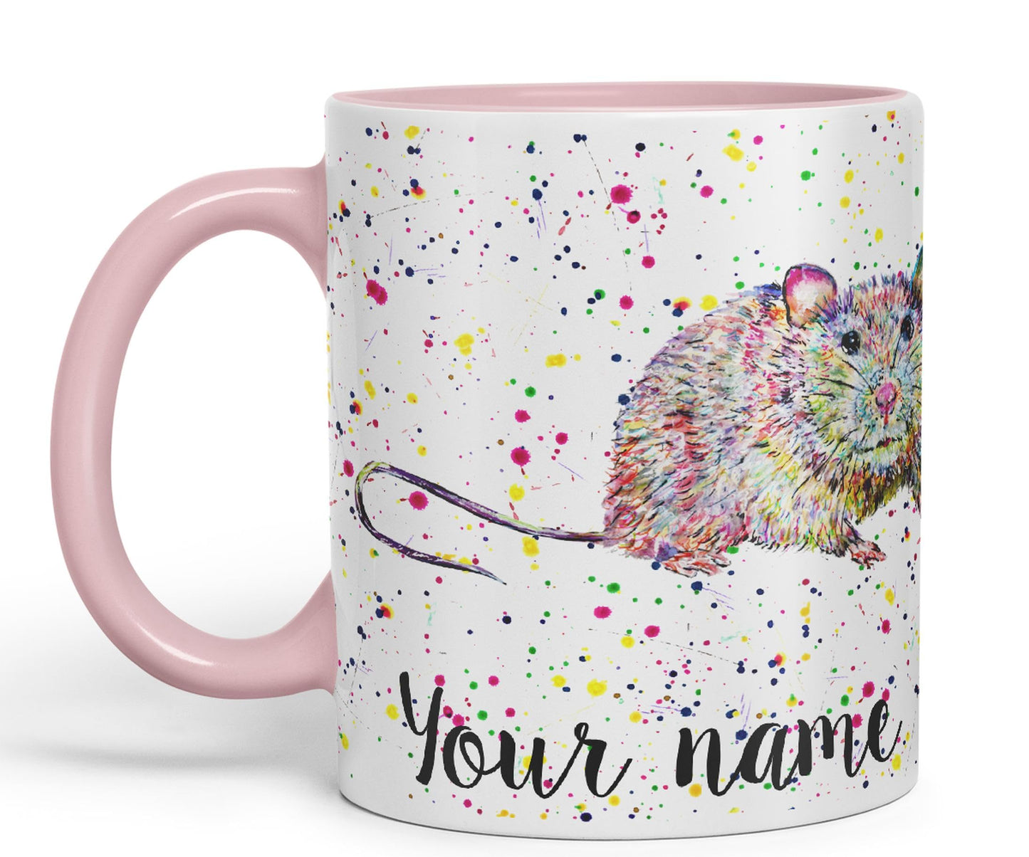 Vixar Personalised with Your Text Rat Rodent Animals Watercolour Art Coloured Ceramic Mug Cup Gift 330ml 11oz Custom Work Office Tea Coffee (O2)