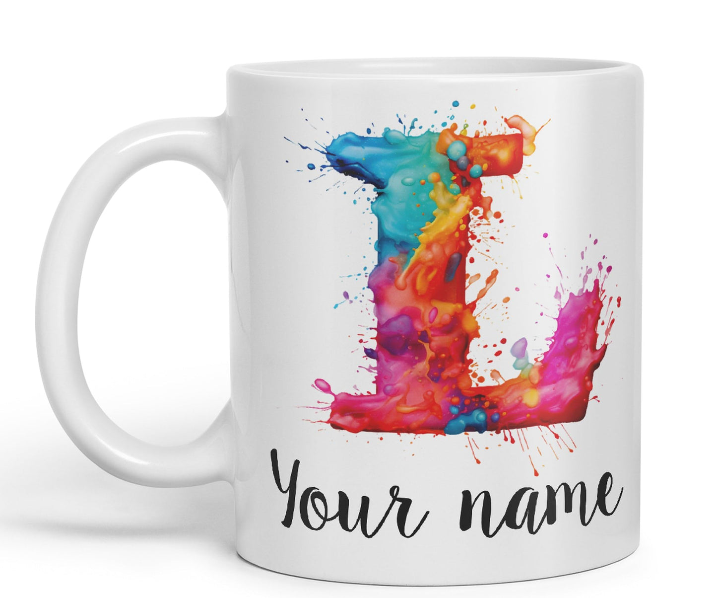 Personalised Letter L mug, Alphabet cusomized custom Letter L Monogram watercolour Ceramic Coloured Mug Cup for Tea Coffee Hot brew 330ml 11Oz Gift