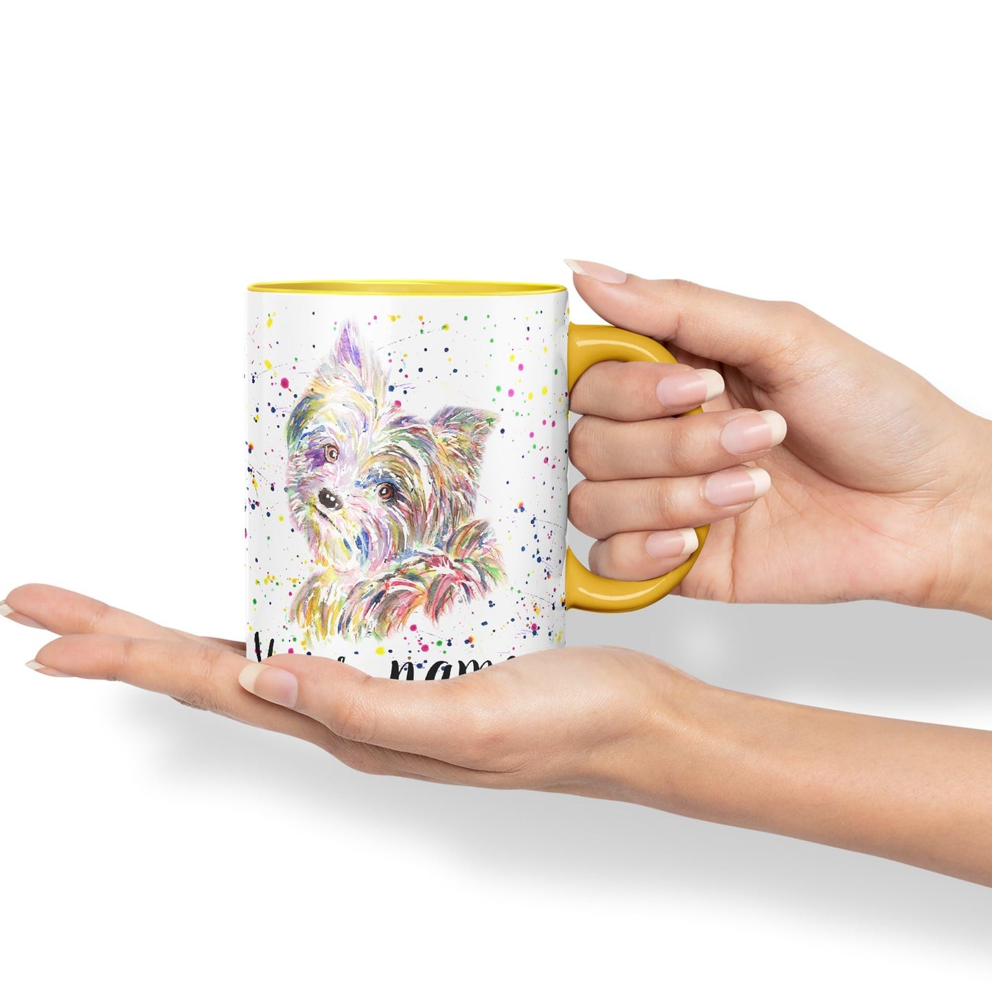 Vixar Personalised with Your Text Yorkshire Terrier Yorkie York Dog Pet Animals Watercolour Art Coloured Ceramic Mug Cup Gift 330ml 11oz Custom Work Office Tea Coffee (O2)