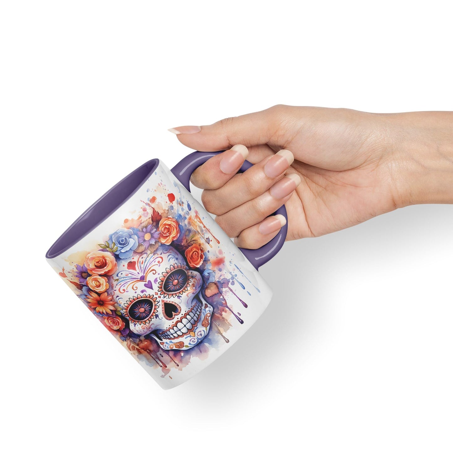 Sugar Skull and Roses Ceramic Coloured Mug Cup for Tea Coffee Hot Brew 330ml 11Oz Gift sk5