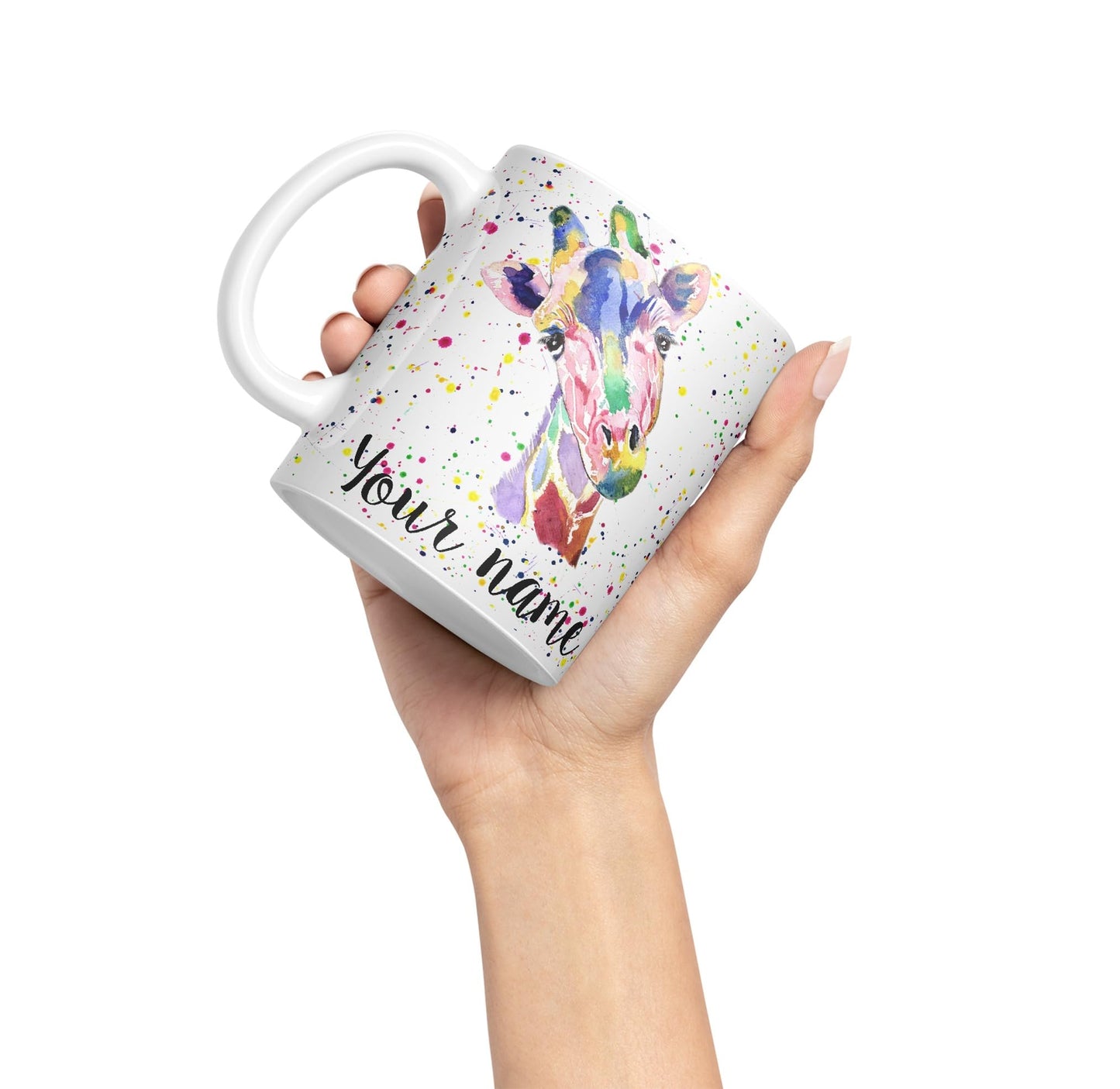 Vixar Personalised with Your Text Giraffe Safari Wildlife Animals Watercolour Art Coloured Ceramic Mug Cup Gift 330ml 11oz Custom Work Office Tea Coffee