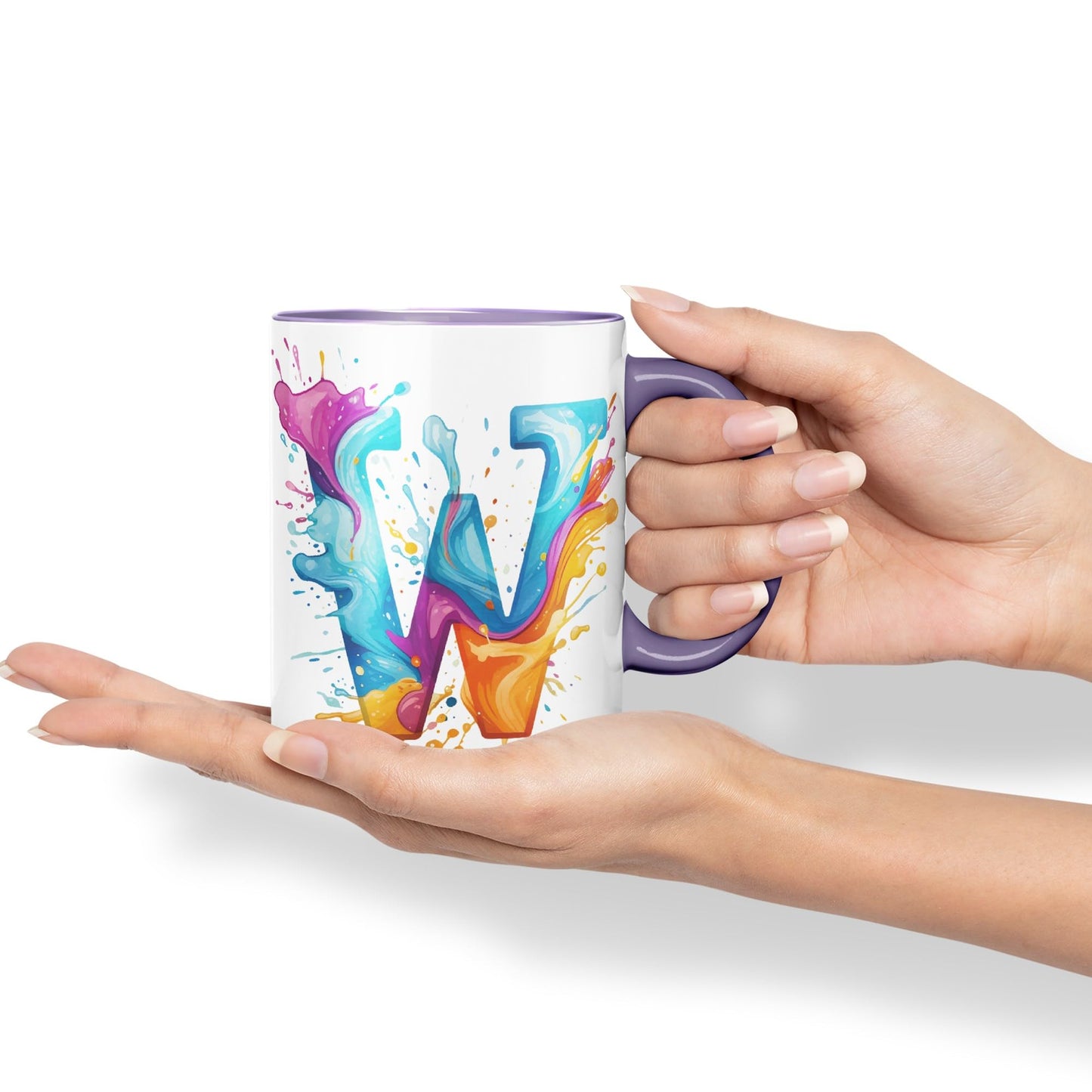 Letter W mug, Alphabet Letter W Monogram watercolour Ceramic Coloured Mug Cup for Tea Coffee Hot brew 330ml 11Oz Gift
