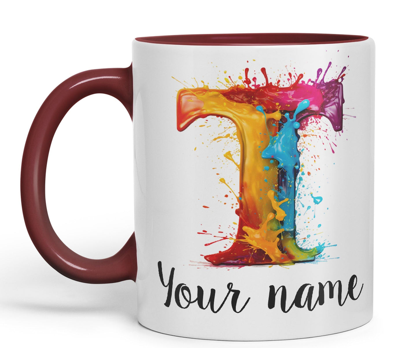 Personalised Letter T mug, Alphabet cusomized custom Letter T Monogram watercolour Ceramic Coloured Mug Cup for Tea Coffee Hot brew 330ml 11Oz Gift