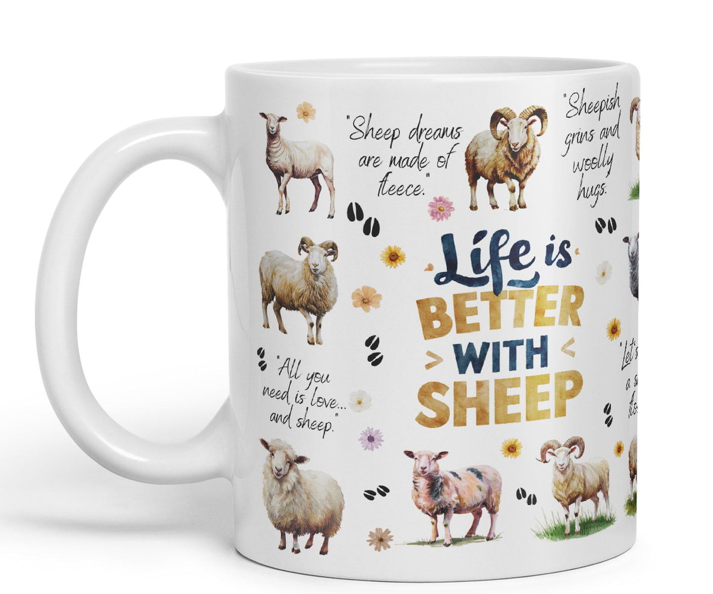 Life Better with Sheep Joke sarkasm Sarcastic Ceramic Coloured Mug Cup for Tea Coffee Hot Brew 330ml 11Oz Gift