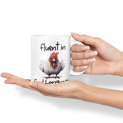 Fluent in Fowl Language Rooster cockerel Joke sarkasm Sarcastic Ceramic Coloured Mug Cup for Tea Coffee Hot Brew 330ml 11Oz Gift