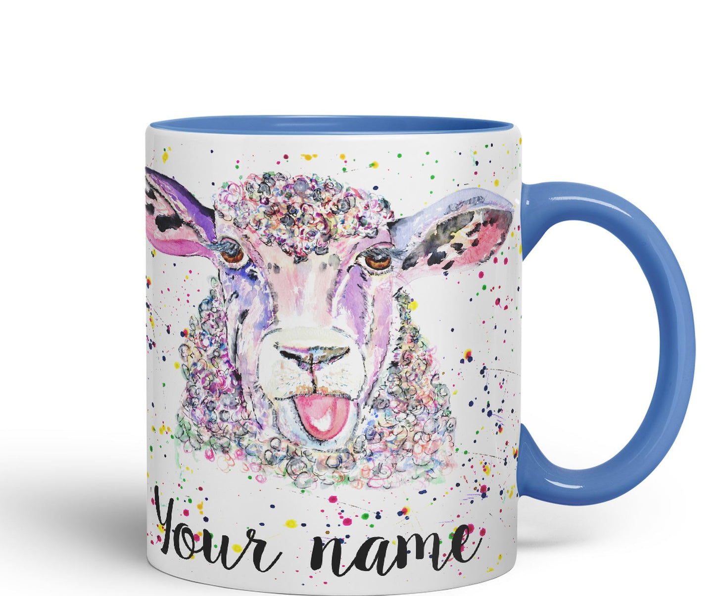 Vixar Personalised with Your Text Sheep Eve Farm Animals Art Coloured Ceramic Mug Cup Gift 330ml 11oz Custom Work Office Tea Coffee