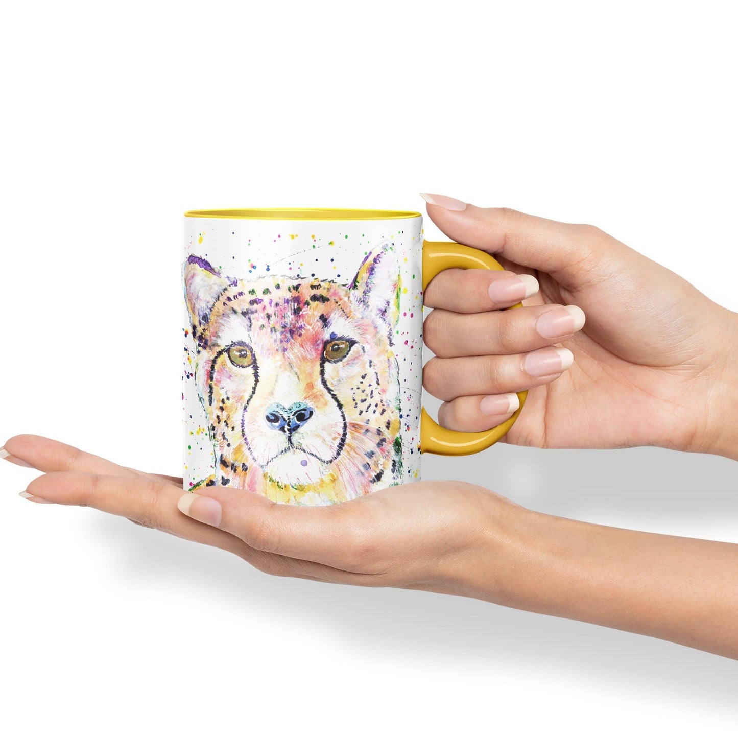 Cheatah Big Cat Safari animals Watercolour Ceramic Coloured Mug Cup for Tea Coffee Hot brew 330ml 11Oz Gift