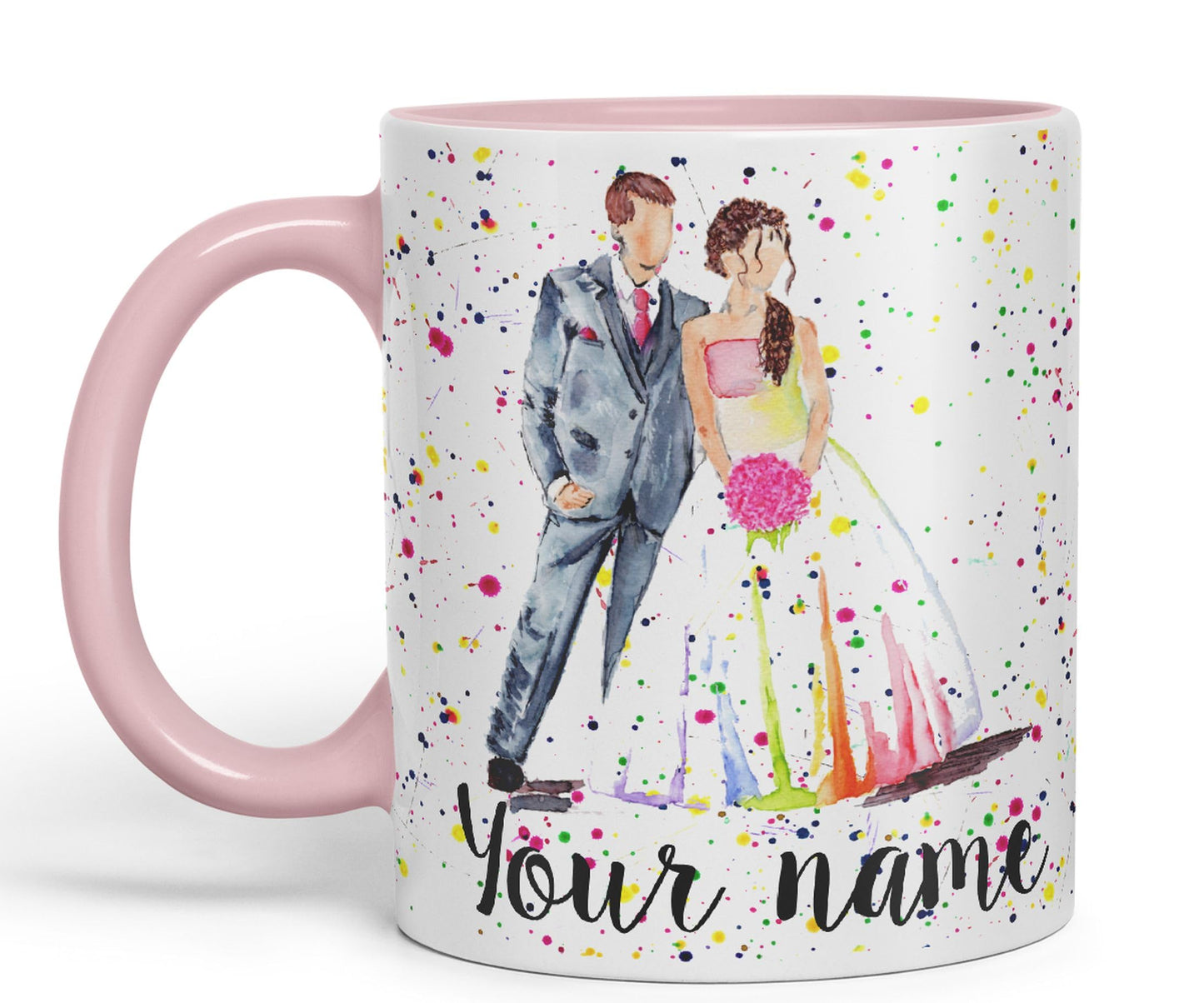 Vixar Personalised with Your Text Wedding Mr and Mrs Bride and Groom Art Coloured Ceramic Mug Cup Gift 330ml 11oz Custom Work Office Tea Coffee