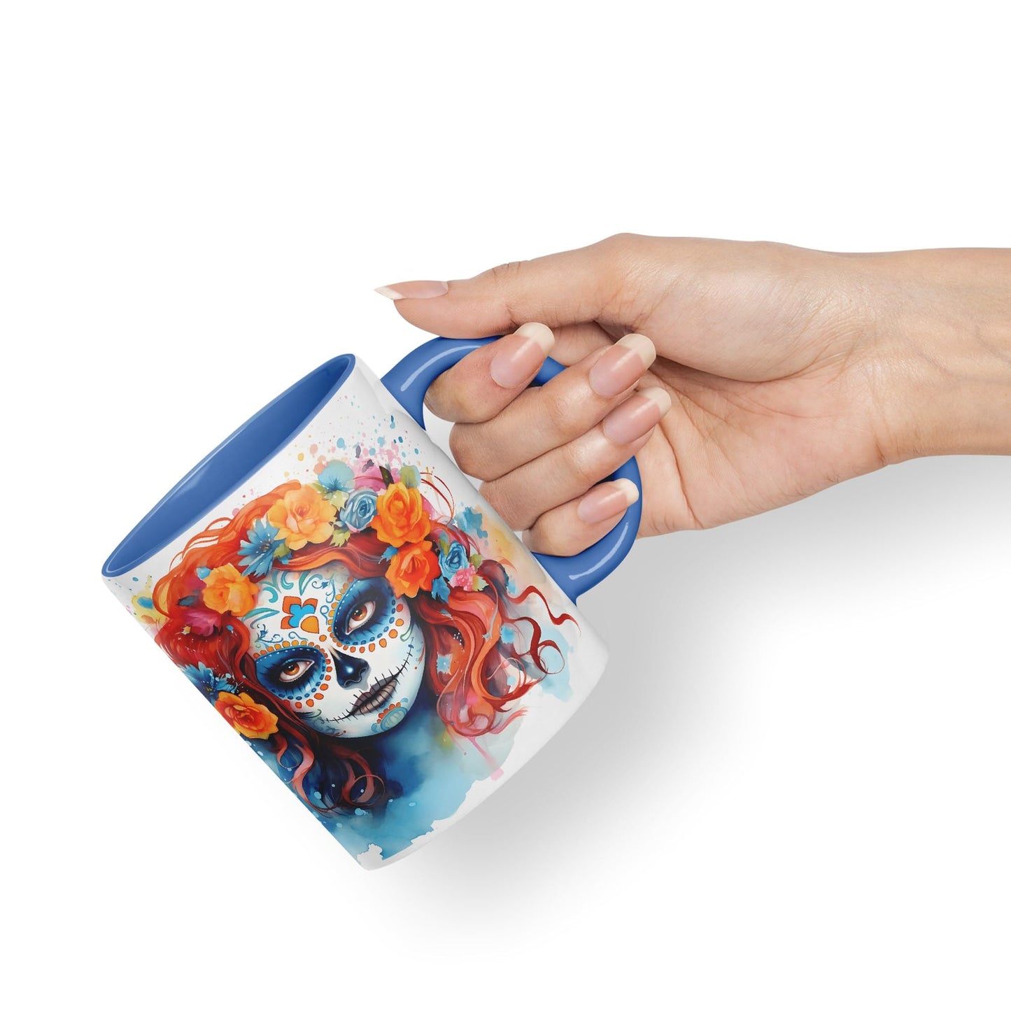 Sugar Skull and Roses Ceramic Coloured Mug Cup for Tea Coffee Hot Brew 330ml 11Oz Gift sk12