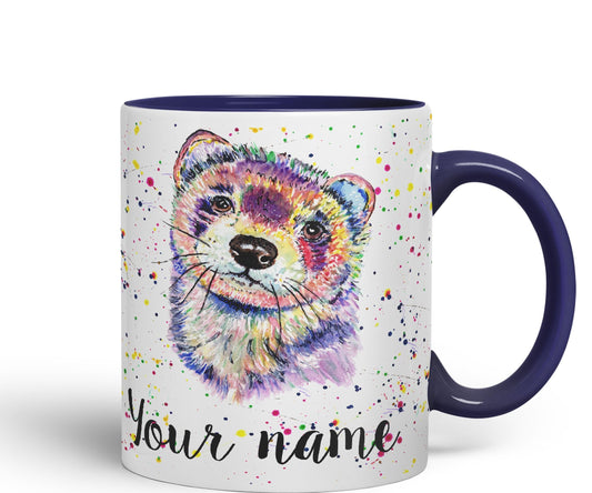 Personalised mug with Your Text name Ferret Pet animals Watercolour Art Coloured Ceramic Mug Cup Gift 330ml 11oz Custom Work Office Tea Coffee