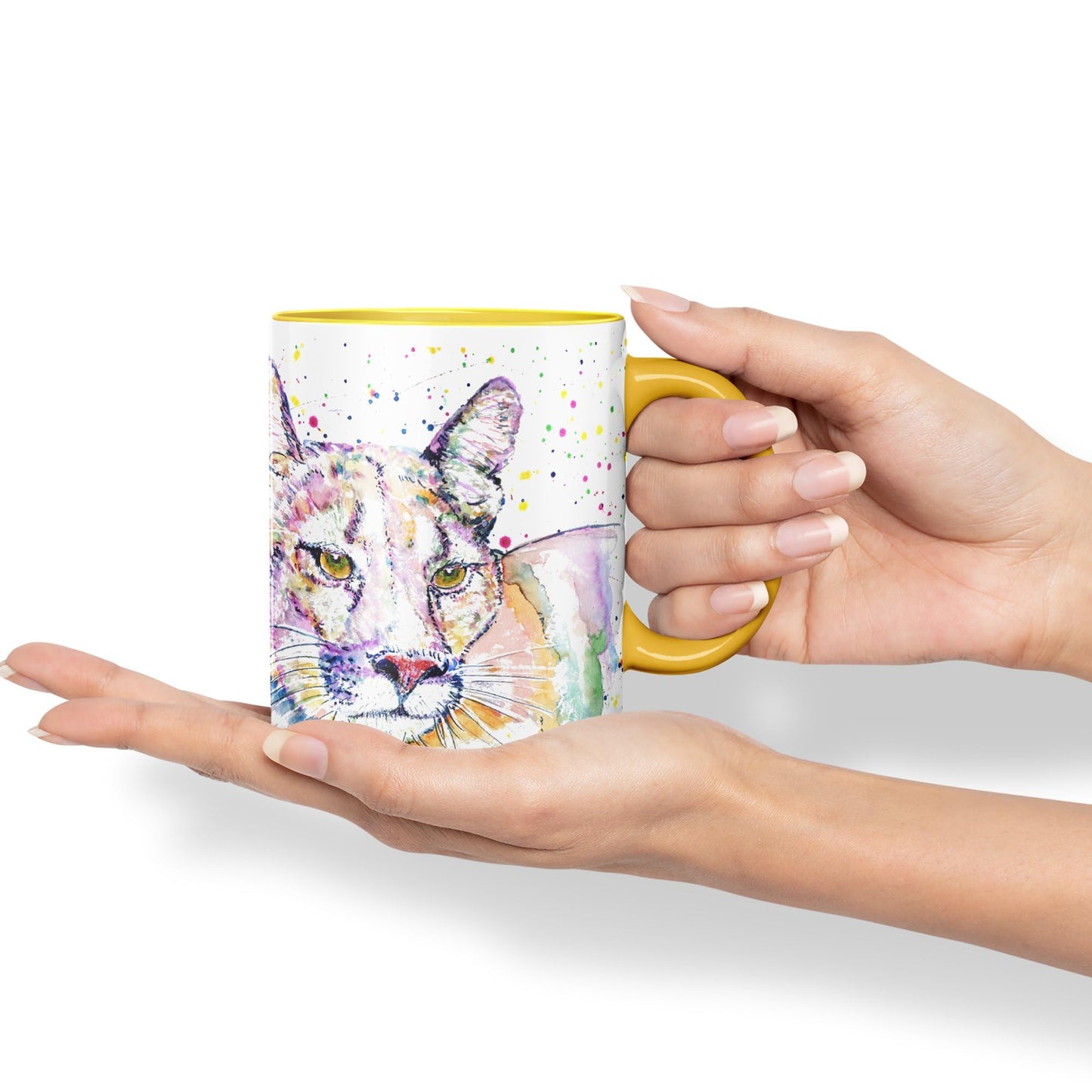 Vixar Cougar Big Cat Animals Watercolour Art Coloured 330 ml Mug Cup Gift Birthday Work Office Tea Coffee
