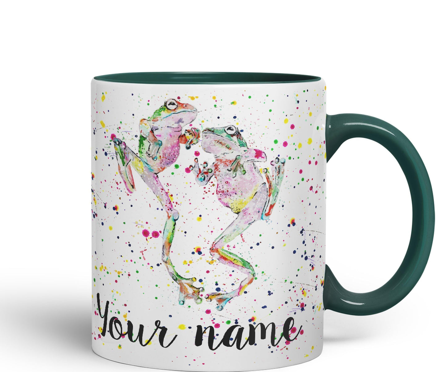 Personalised mug with Your Text name dancing Frogs Frog animals Watercolour Art Coloured Ceramic Mug Cup Gift 330ml 11oz Custom Work Office Tea Coffee