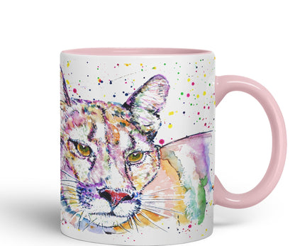 Vixar Cougar Big Cat Animals Watercolour Art Coloured 330 ml Mug Cup Gift Birthday Work Office Tea Coffee