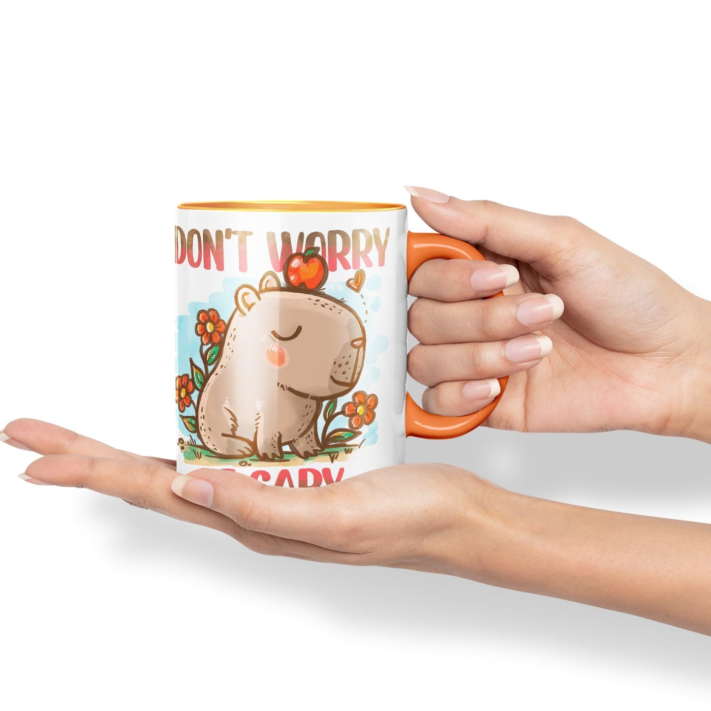 Vixar Capybara Don't Worry Be Capy Kawaii Joke Coloured Ceramic Mug Cup Gift 330ml 11oz Work Office Tea Coffee