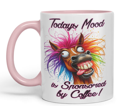 Todays Mood is Sponsored by Coffee! Horse Joke sarkasm Sarcastic Ceramic Coloured Mug Cup for Tea Coffee Hot Brew 330ml 11Oz Gift