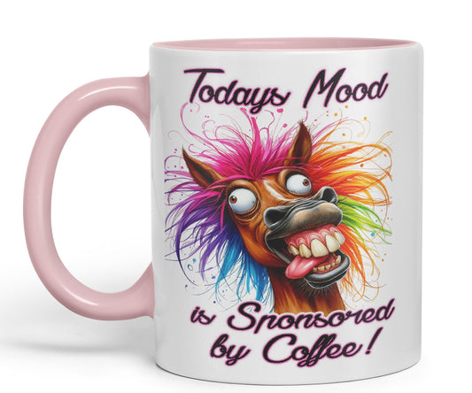 Todays Mood is Sponsored by Coffee! Horse Joke sarkasm Sarcastic Ceramic Coloured Mug Cup for Tea Coffee Hot Brew 330ml 11Oz Gift