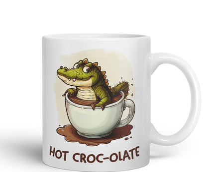 Hot Croc-olate, hot Chocolate Crocodile Joke sarkasm Sarcastic Ceramic Coloured Mug Cup for Tea Coffee Hot Brew 330ml 11Oz Gift