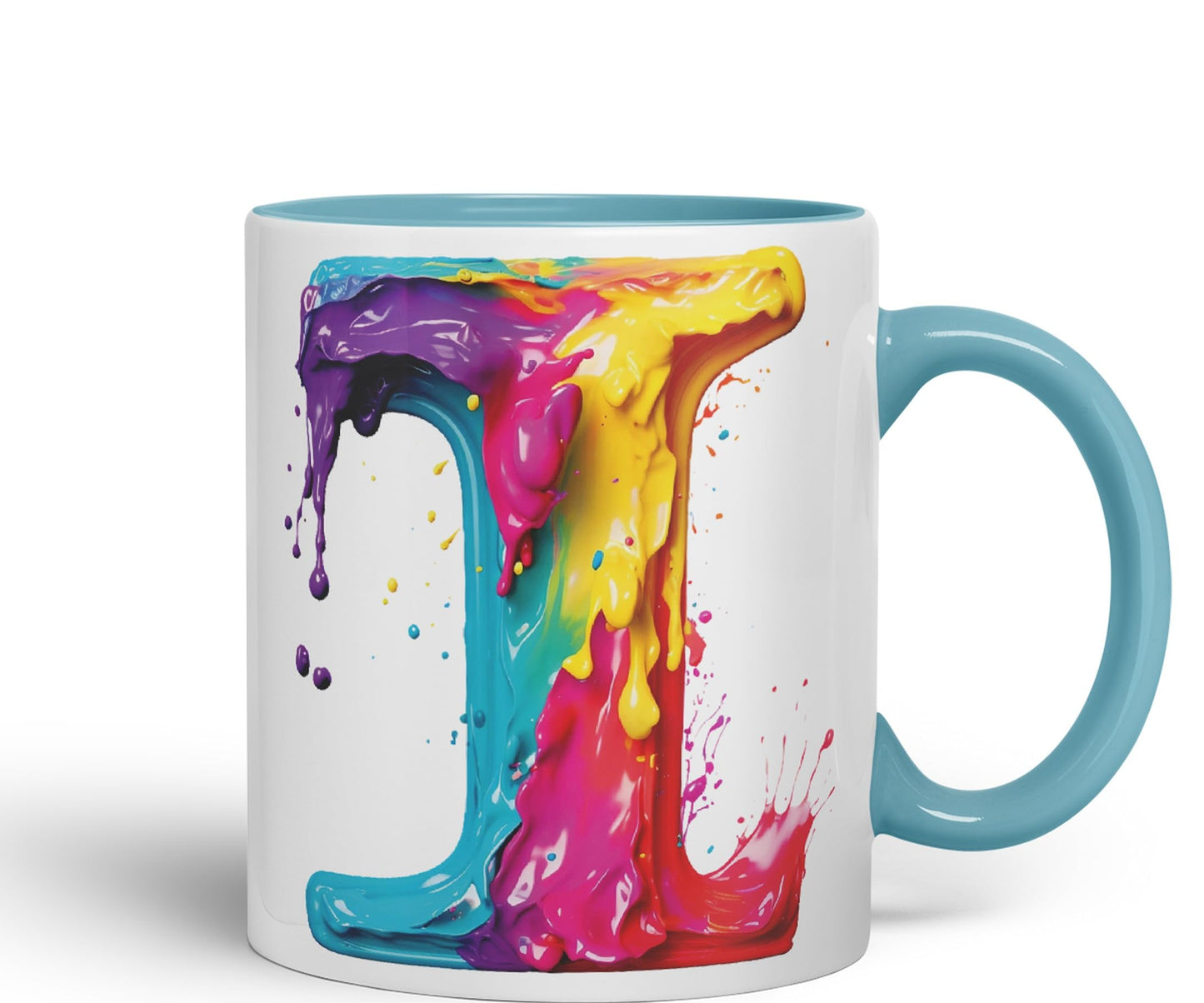Letter I mug, Alphabet Letter I Monogram watercolour Ceramic Coloured Mug Cup for Tea Coffee Hot brew 330ml 11Oz Gift