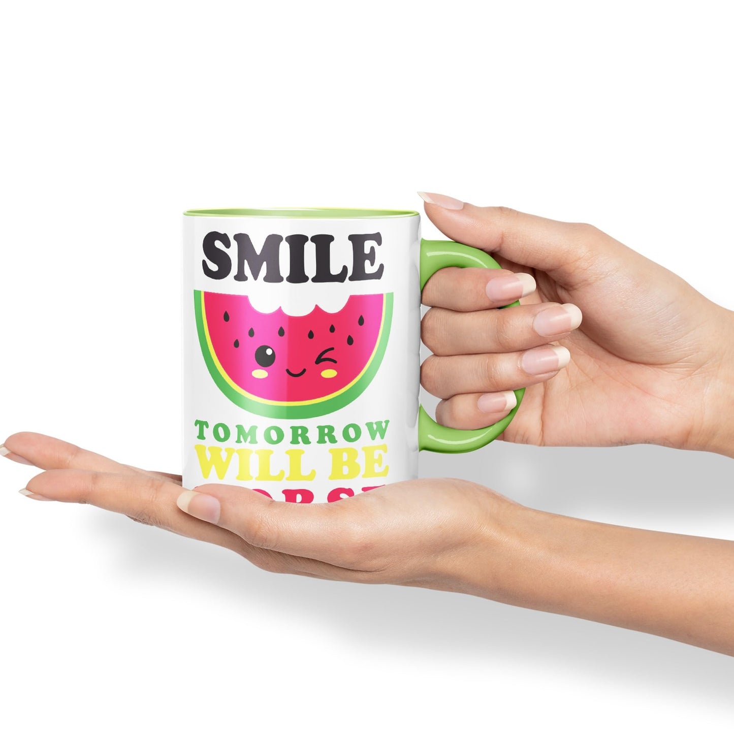 Vixar Smile Tomorrow Will be Worse Joke Ceramic Coloured Mug Cup Gift Tea Coffee Christmas Office Home Work