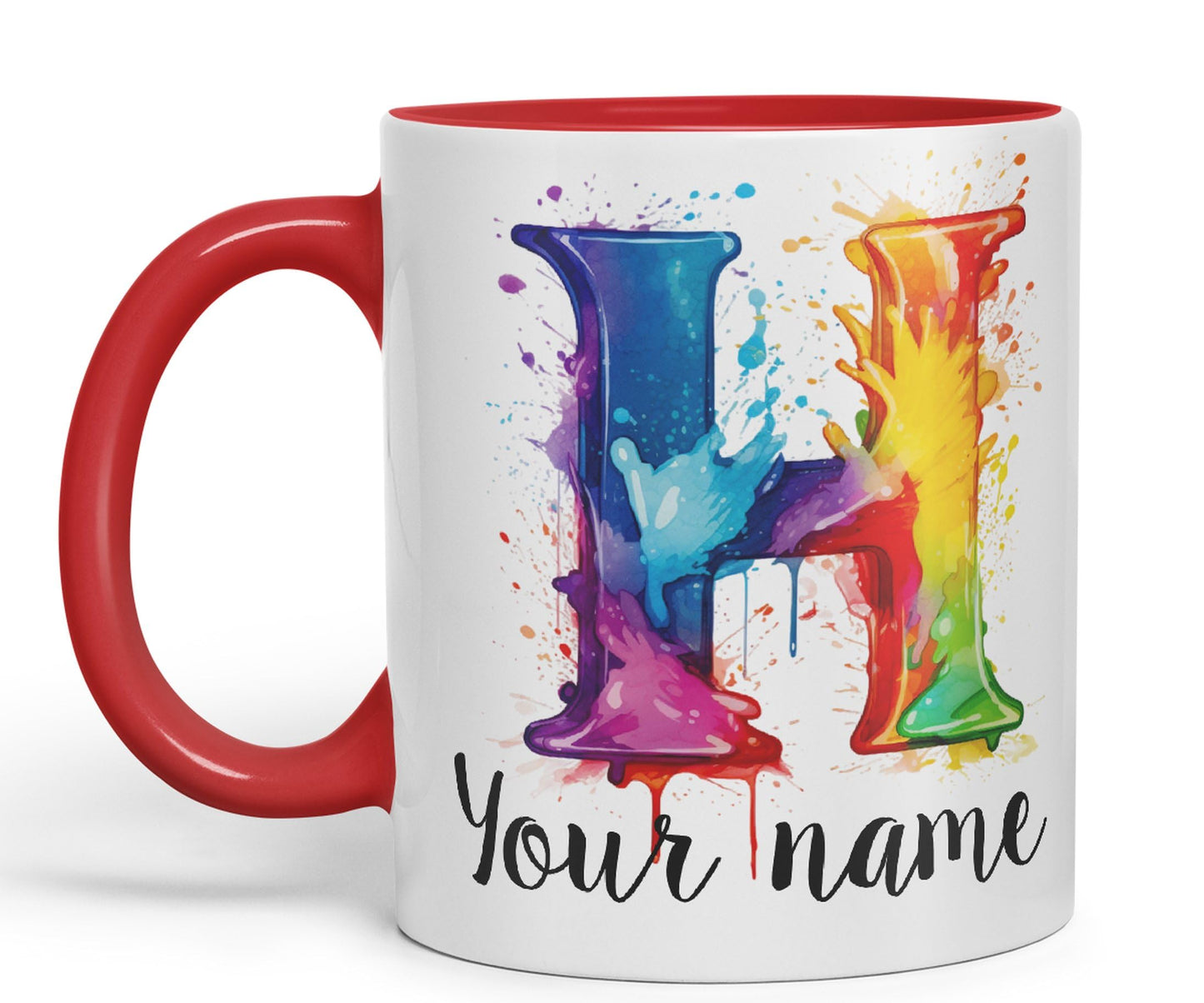 Personalised Letter H mug, Alphabet cusomized custom Letter H Monogram watercolour Ceramic Coloured Mug Cup for Tea Coffee Hot brew 330ml 11Oz Gift