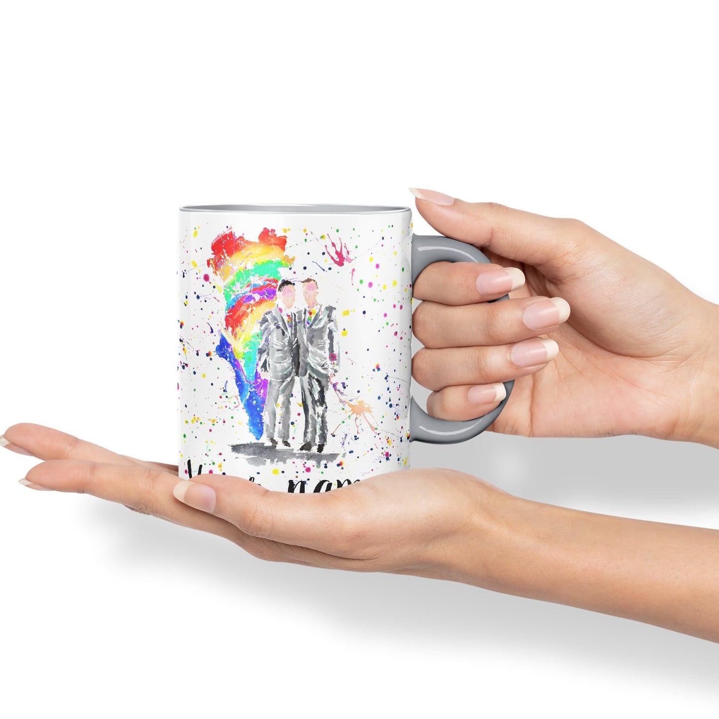 Vixar Personalised with Your Text Wedding Mr and Mr Pride Gay Art Coloured Ceramic Mug Cup Gift 330ml 11oz Custom Work Office Tea Coffee