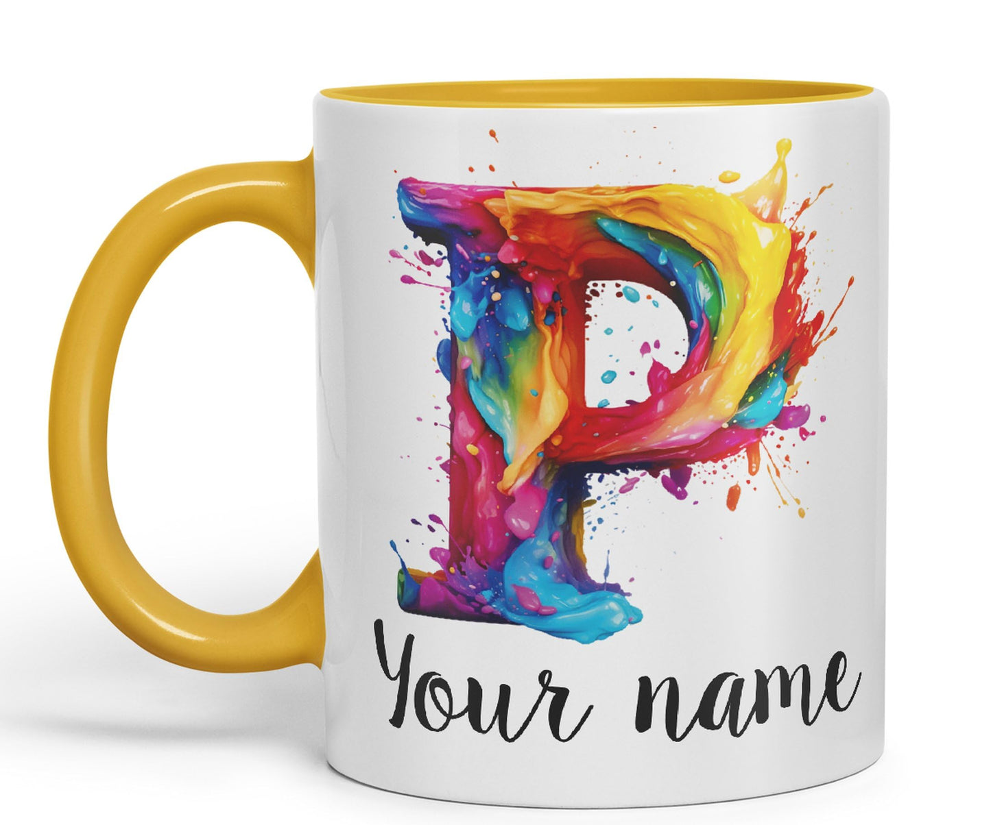 Personalised Letter P mug, Alphabet cusomized custom Letter P Monogram watercolour Ceramic Coloured Mug Cup for Tea Coffee Hot brew 330ml 11Oz Gift