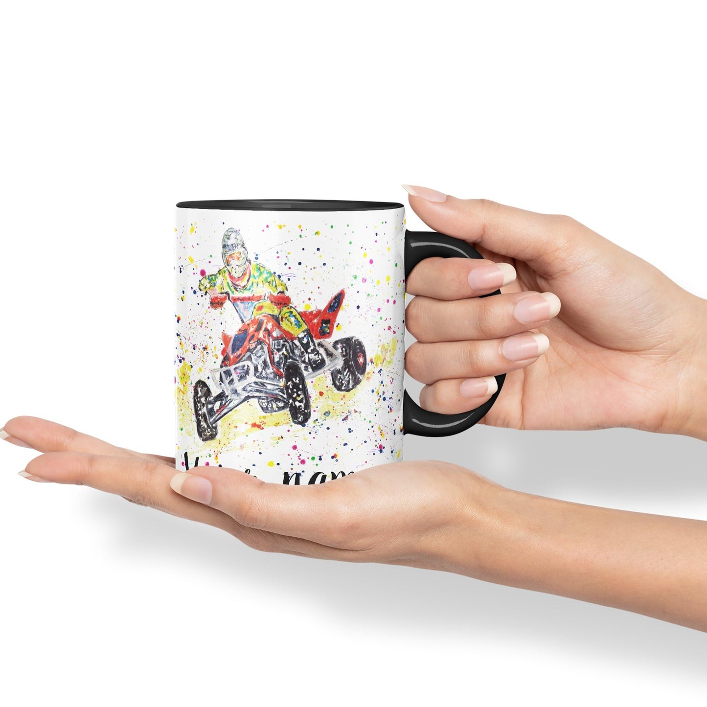 Vixar Personalised with Your Text Motor Quad Bike Motocross Art Coloured Ceramic Mug Cup Gift 330ml 11oz Custom Work Office Tea Coffee