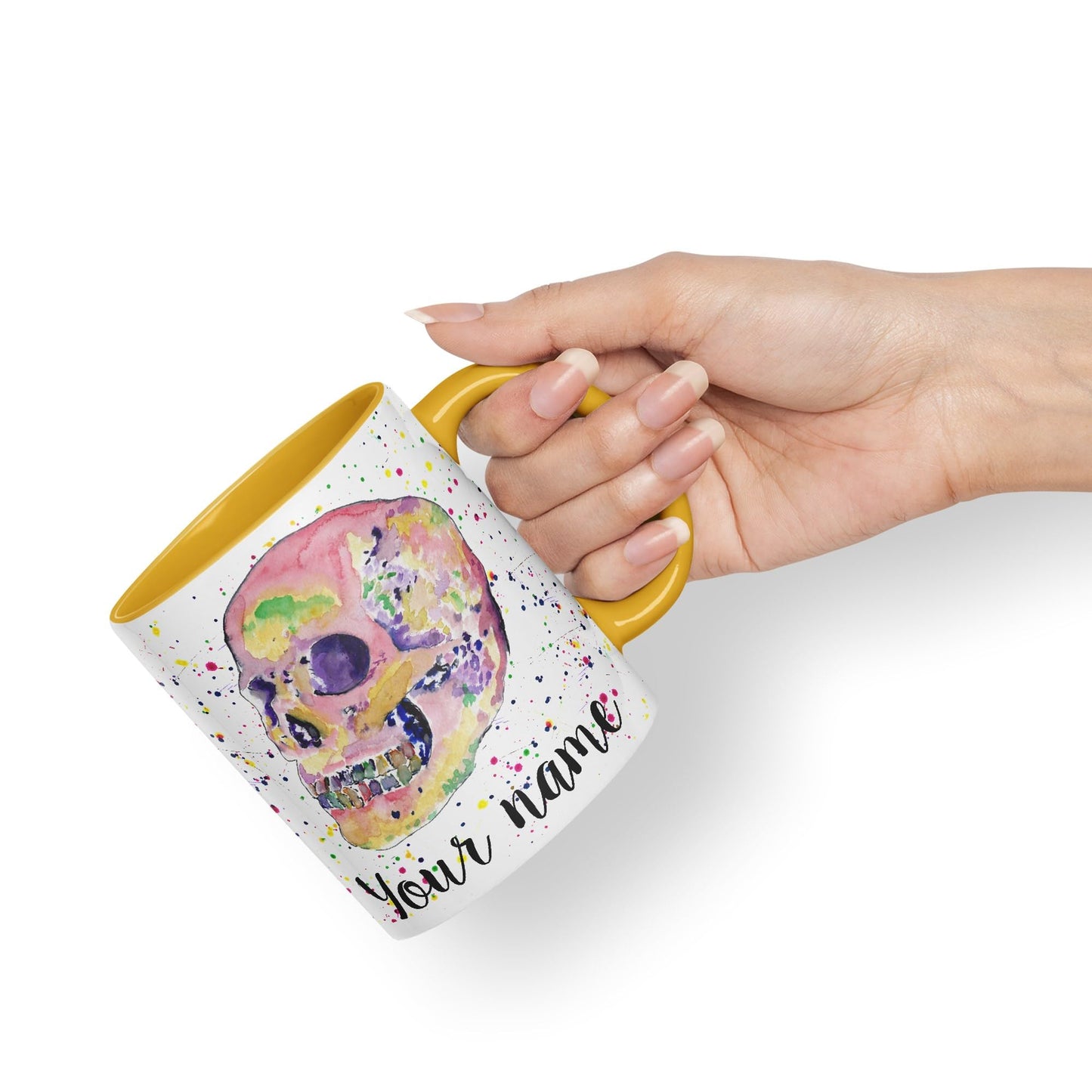 Vixar Personalised with Your Text Skull Watercolour Art Coloured Ceramic Mug Cup Gift 330ml 11oz Custom Work Office Tea Coffee (O2)