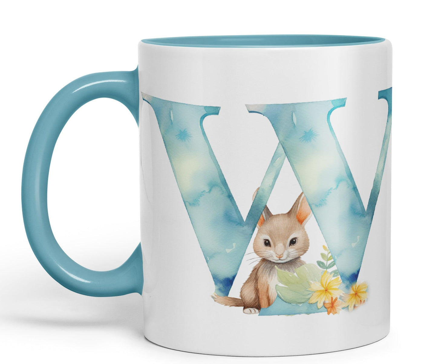 Letter W mug, Animals Alphabet Letter W Monogram animal for kids Ceramic Coloured Mug Cup for Tea Coffee Hot brew 330ml 11Oz Gift