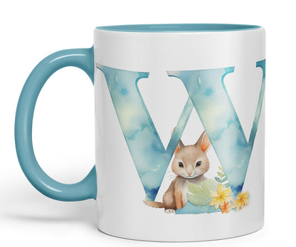 Letter W mug, Animals Alphabet Letter W Monogram animal for kids Ceramic Coloured Mug Cup for Tea Coffee Hot brew 330ml 11Oz Gift