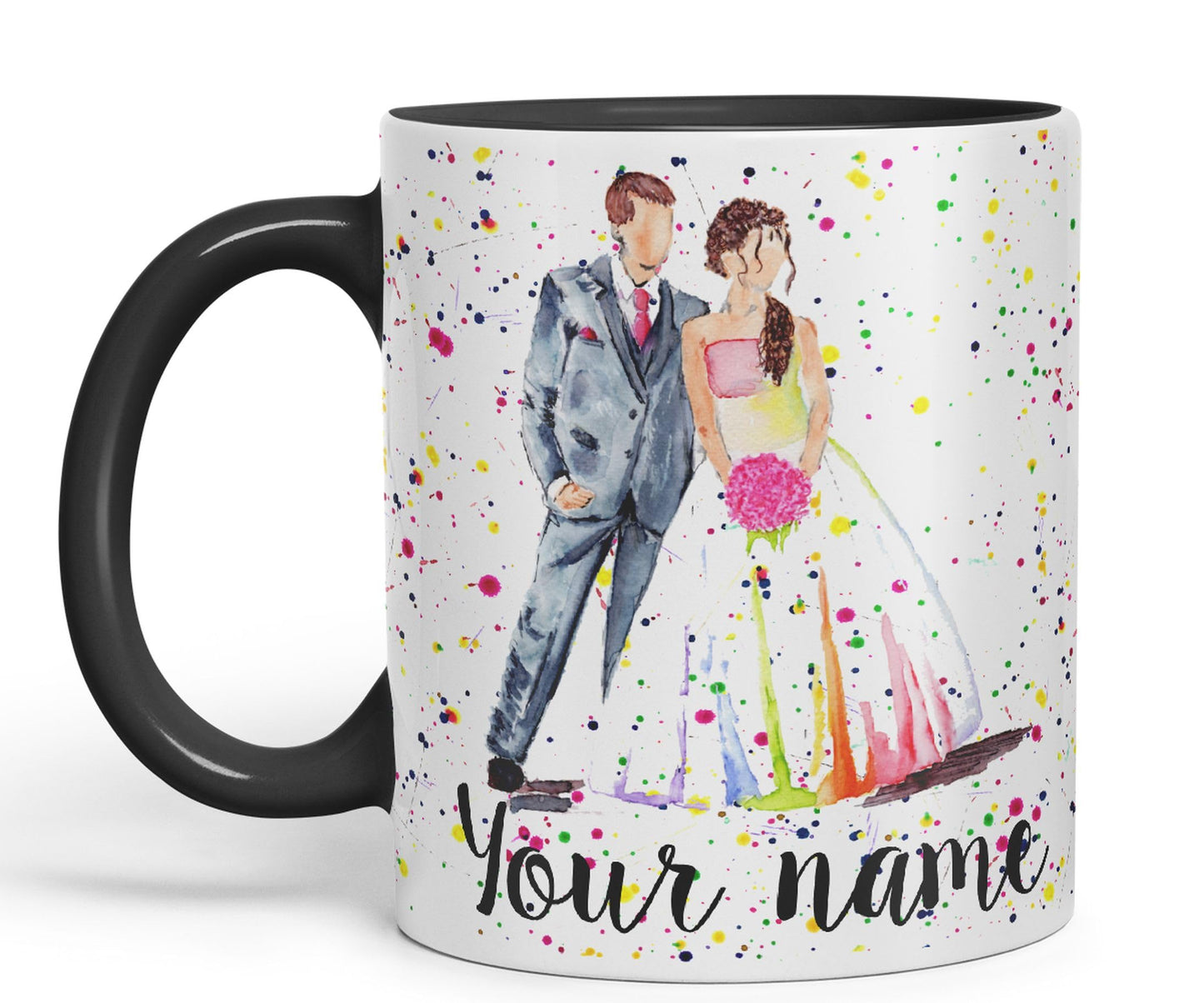 Vixar Personalised with Your Text Wedding Mr and Mrs Bride and Groom Art Coloured Ceramic Mug Cup Gift 330ml 11oz Custom Work Office Tea Coffee