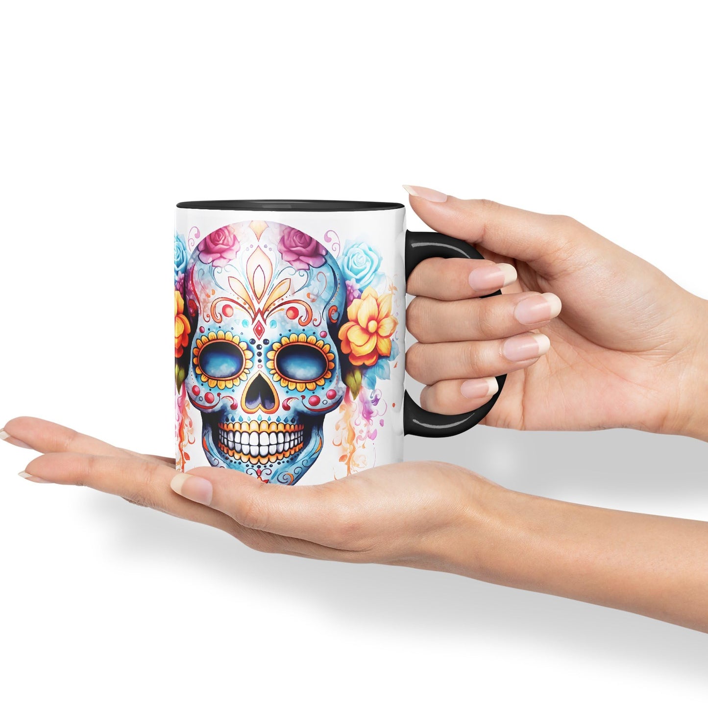 Sugar Skull and Roses Ceramic Coloured Mug Cup for Tea Coffee Hot Brew 330ml 11Oz Gift sk4