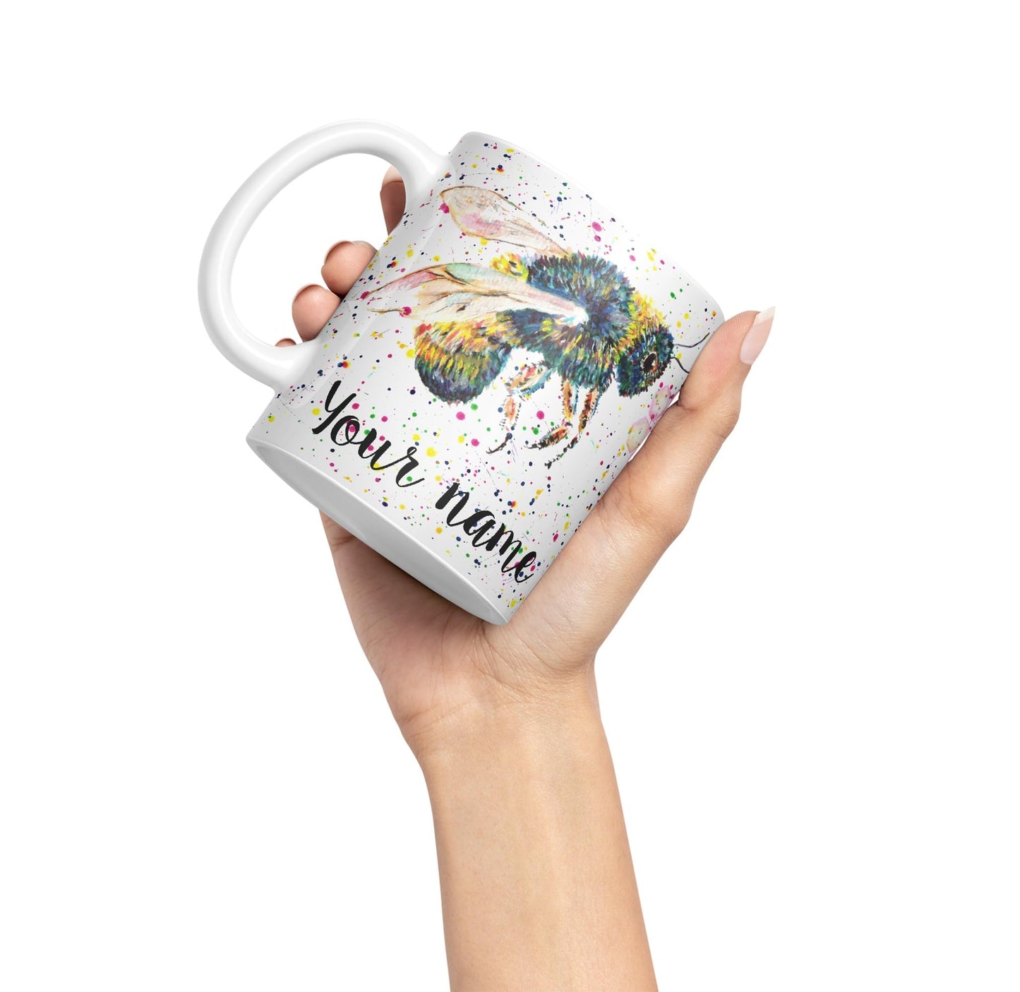 Personalised mug with Your Text name Bees bee Honeycomb animals Watercolour Art Coloured Ceramic Mug Cup Gift 330ml 11oz Custom Work Office Tea Coffee