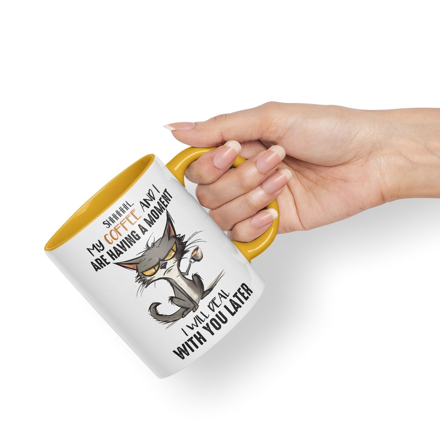 My Coffee and I are Having a Moment, I Will Deal with You Later cat Sarcastic Joke Ceramic Coloured Mug Cup for Tea Coffee Hot Brew 330ml 11Oz