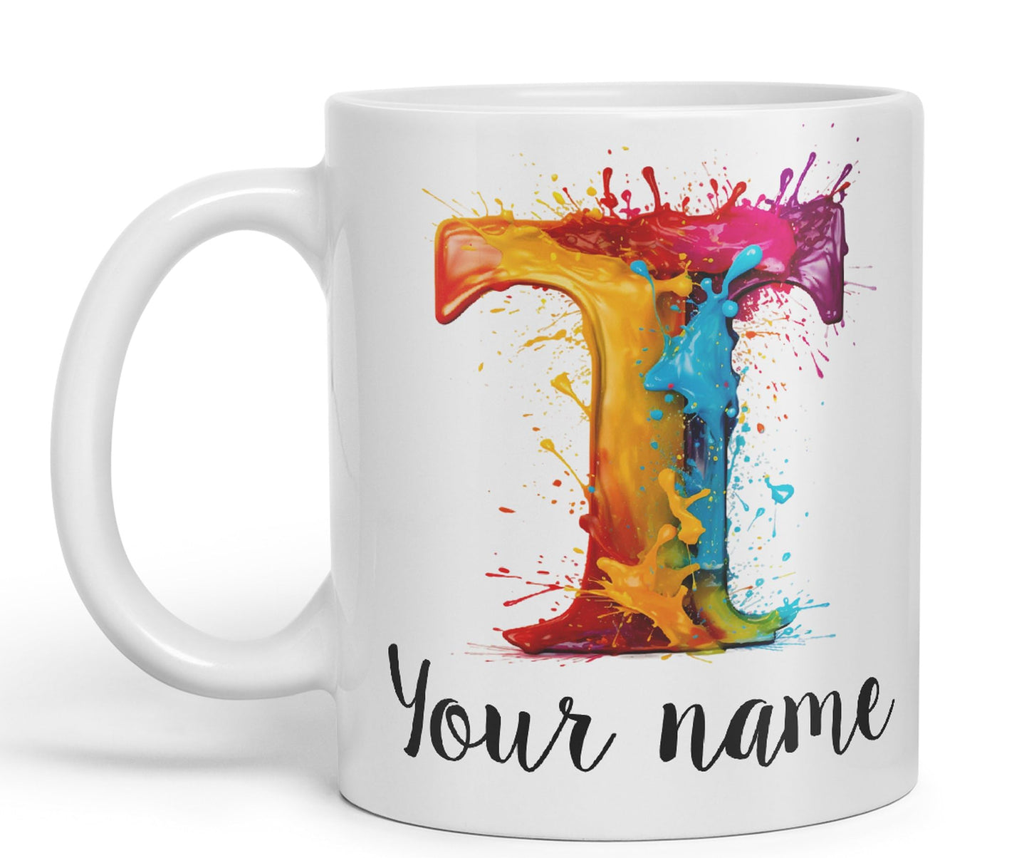 Personalised Letter T mug, Alphabet cusomized custom Letter T Monogram watercolour Ceramic Coloured Mug Cup for Tea Coffee Hot brew 330ml 11Oz Gift