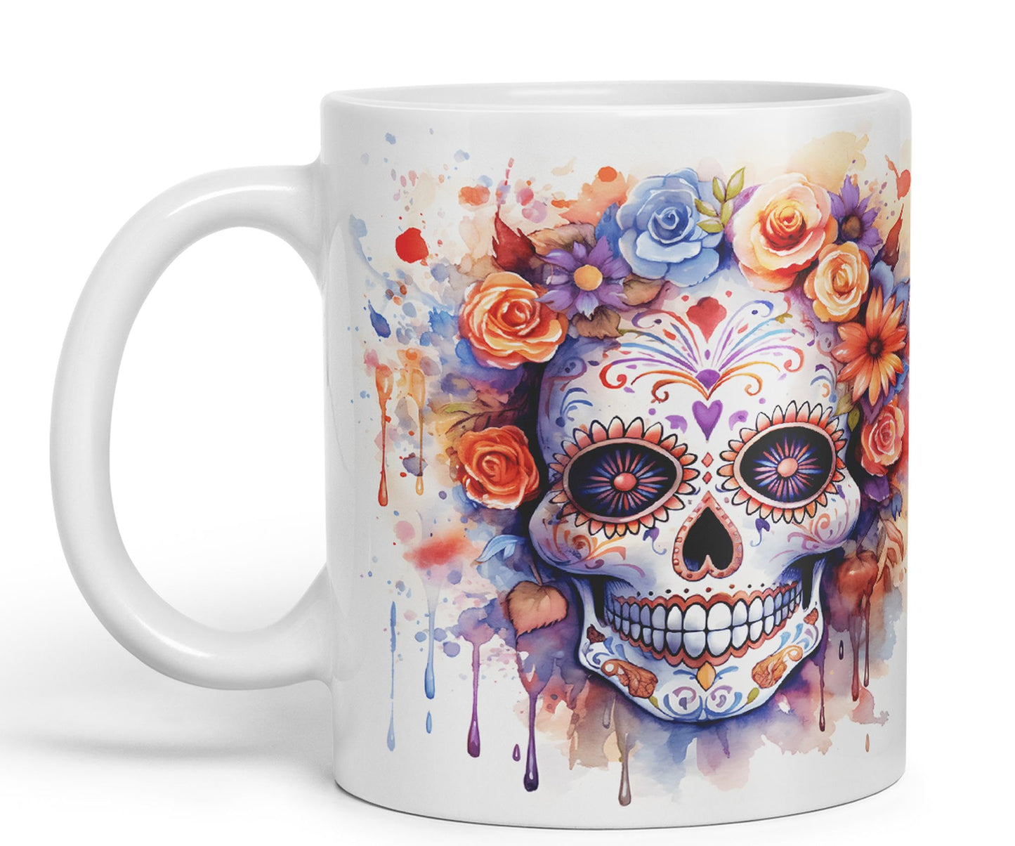 Sugar Skull and Roses Ceramic Coloured Mug Cup for Tea Coffee Hot Brew 330ml 11Oz Gift sk5