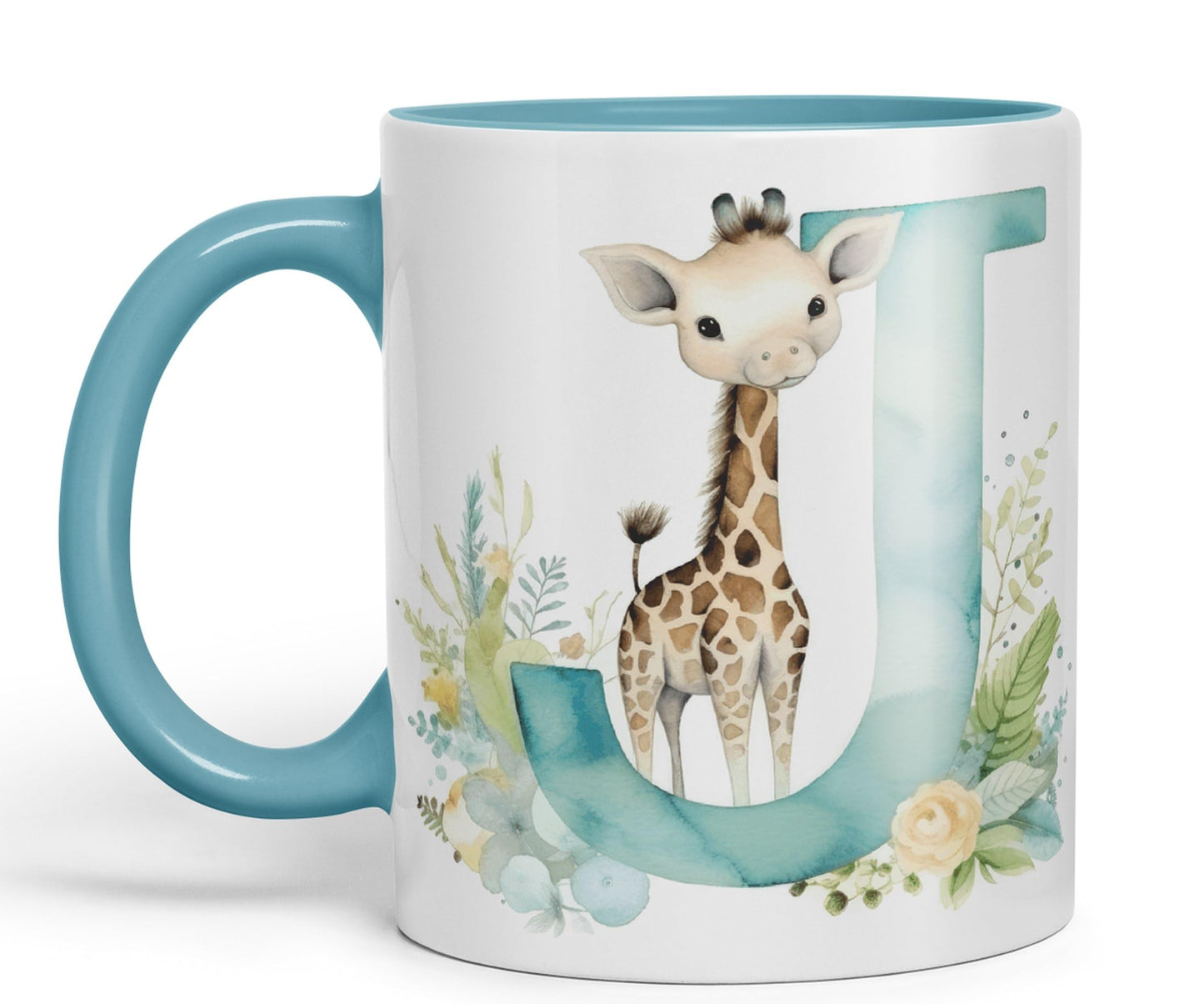 Letter J mug, Animals Alphabet Letter J Monogram animal for kids Ceramic Coloured Mug Cup for Tea Coffee Hot brew 330ml 11Oz Gift