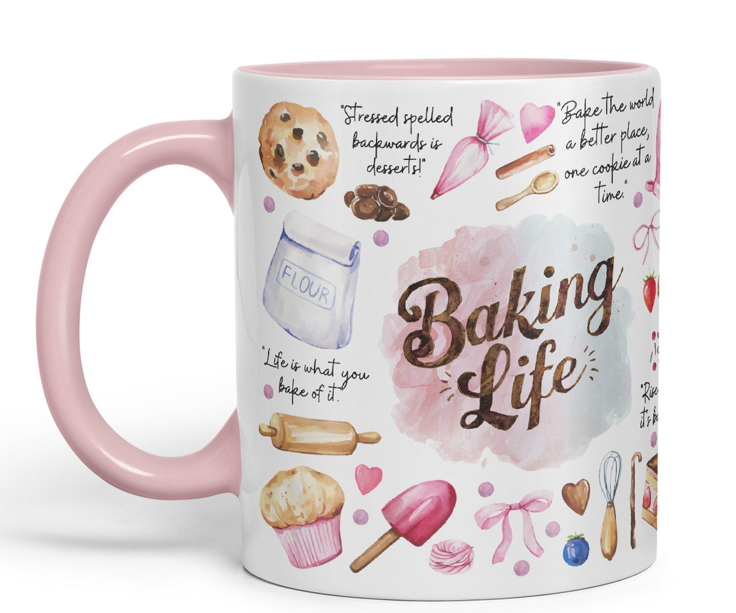 Baking Life Desserts Bake Joke sarkasm Sarcastic Ceramic Coloured Mug Cup for Tea Coffee Hot Brew 330ml 11Oz Gift