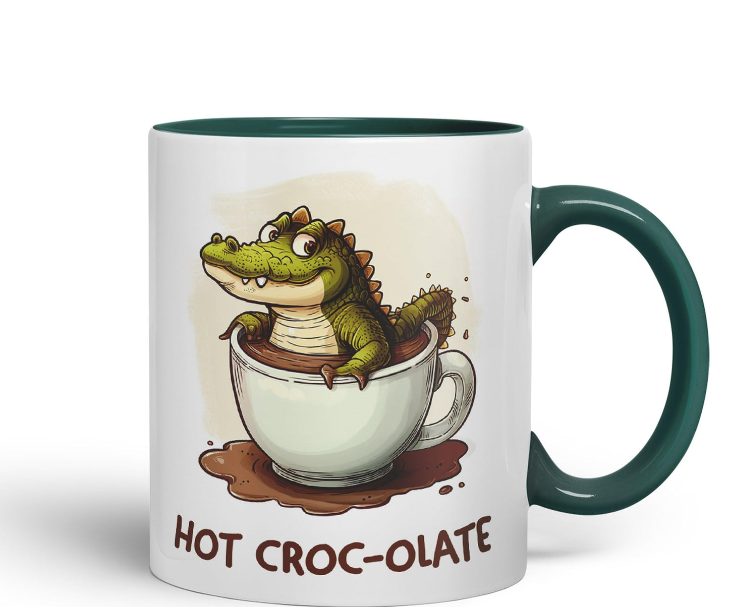 Hot Croc-olate, hot Chocolate Crocodile Joke sarkasm Sarcastic Ceramic Coloured Mug Cup for Tea Coffee Hot Brew 330ml 11Oz Gift