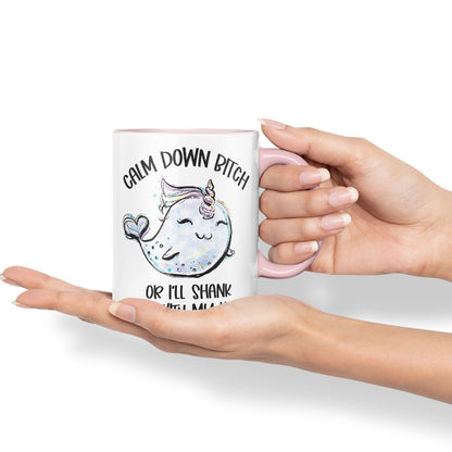 Vixar Unicorn Calm Down B... or I'll Shank You with My Horn Ceramic Coloured Mug Cup Gift Tea Coffee Christmas Office Home Sarcastic Joke