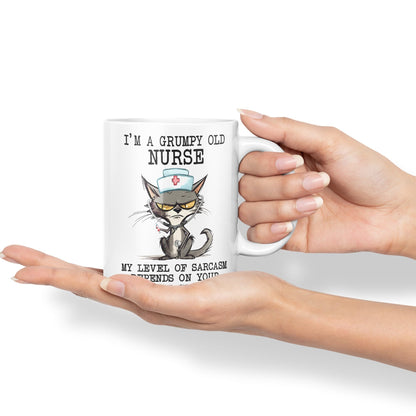 Vixar I'm A Grumpy Old Nurse My Level of Sarcasm Depends on Your Level of Stupidity Cats Sarcastic Joke Ceramic Coloured Mug Cup for Tea Coffee Hot Brew 330ml 11Oz