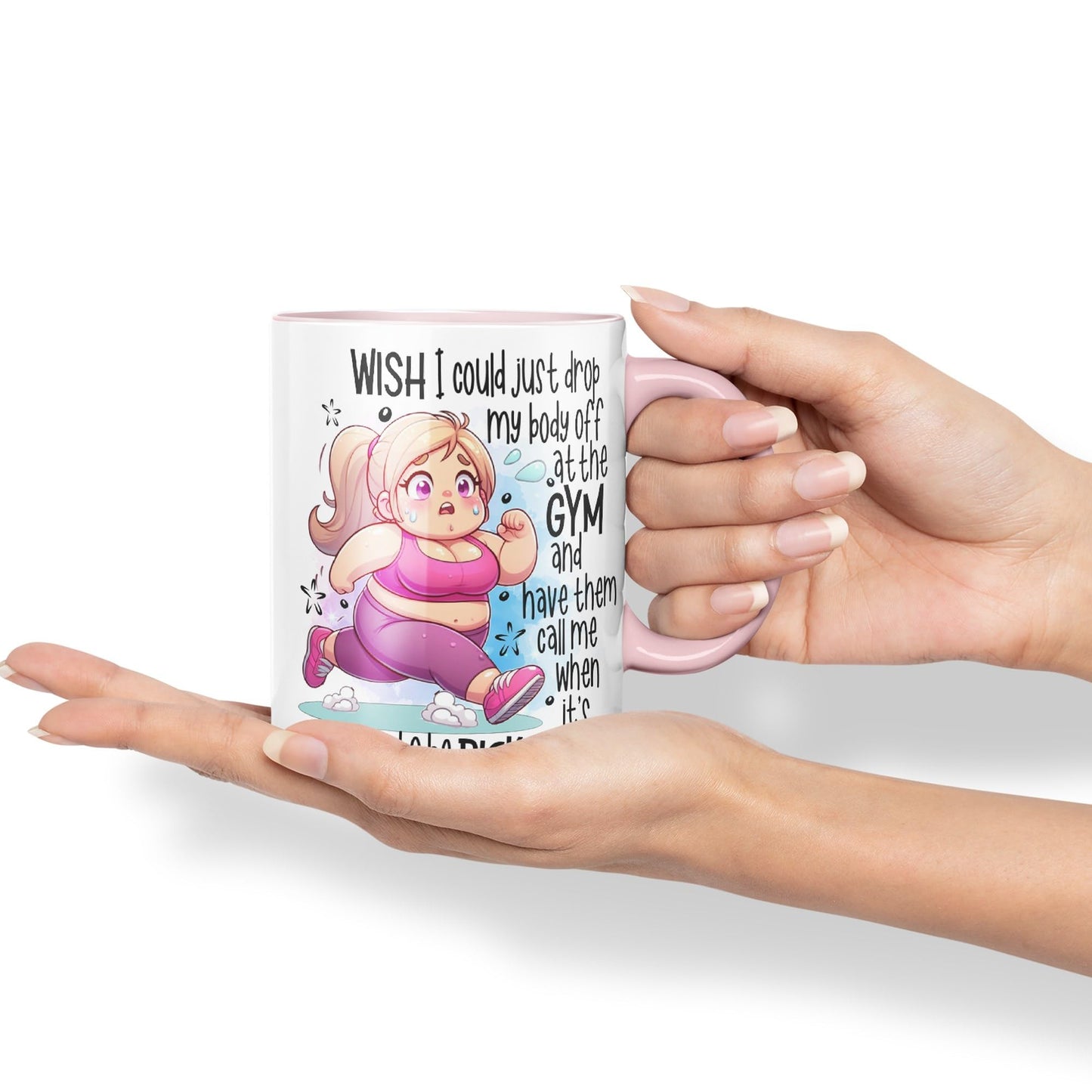 Wish I Could just Drop My Body Off at The Gym and Have Them Call me..., Joke sarkasm Sarcastic Ceramic Coloured Mug Cup for Tea Coffee Hot Brew 330ml 11Oz Gift